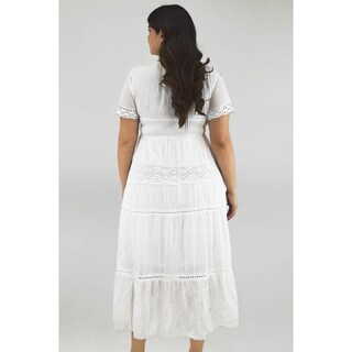 Foto 3 | Vestido Midi de Algodón Roman Fashion Blanco