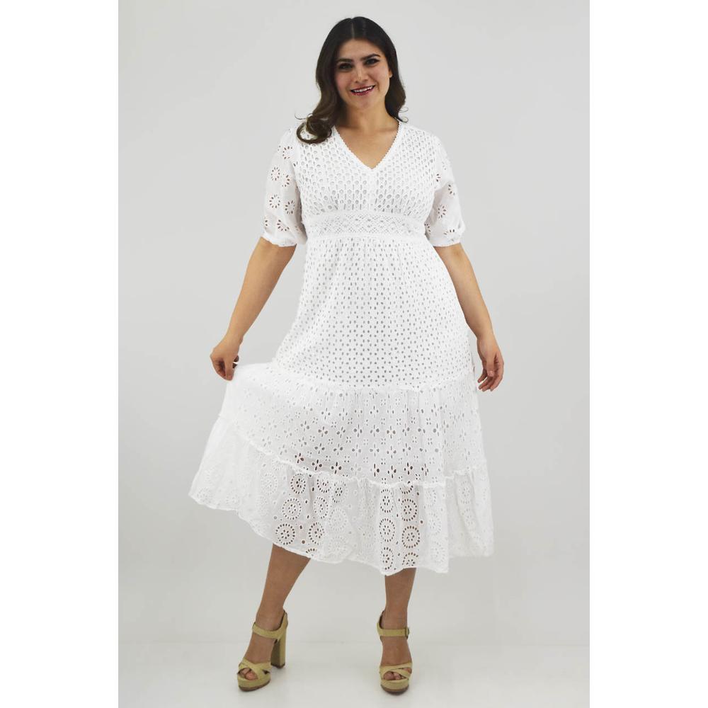 Foto 6 pulgar | Vestido Midi de Algodón Roman Fashion Blanco