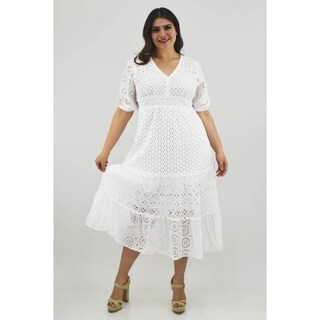 Foto 5 | Vestido Midi de Algodón Roman Fashion Blanco