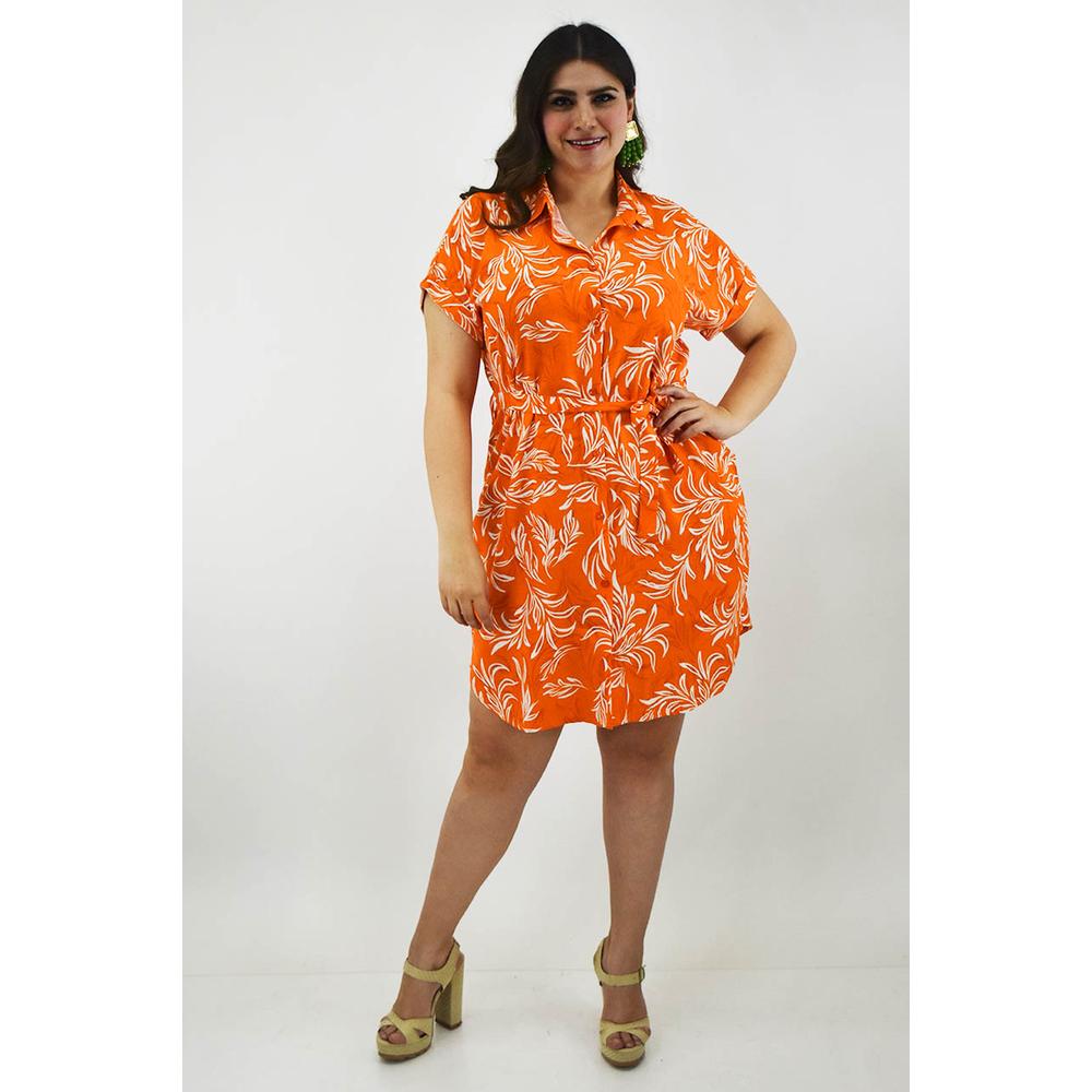 Foto 6 pulgar | Vestido Tropical De Lino Roman Fashion /tallas Extras, 2304 (naranja) Naranja