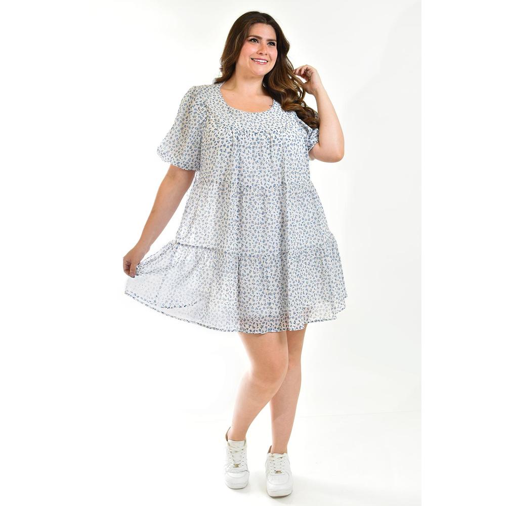 Vestido Vaporoso Roman Fashion Tallas Extras Azul con Flores para Mujer