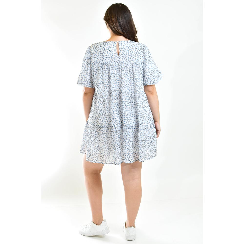 Foto 4 pulgar | Vestido Vaporoso Roman Fashion Tallas Extras Azul con Flores para Mujer