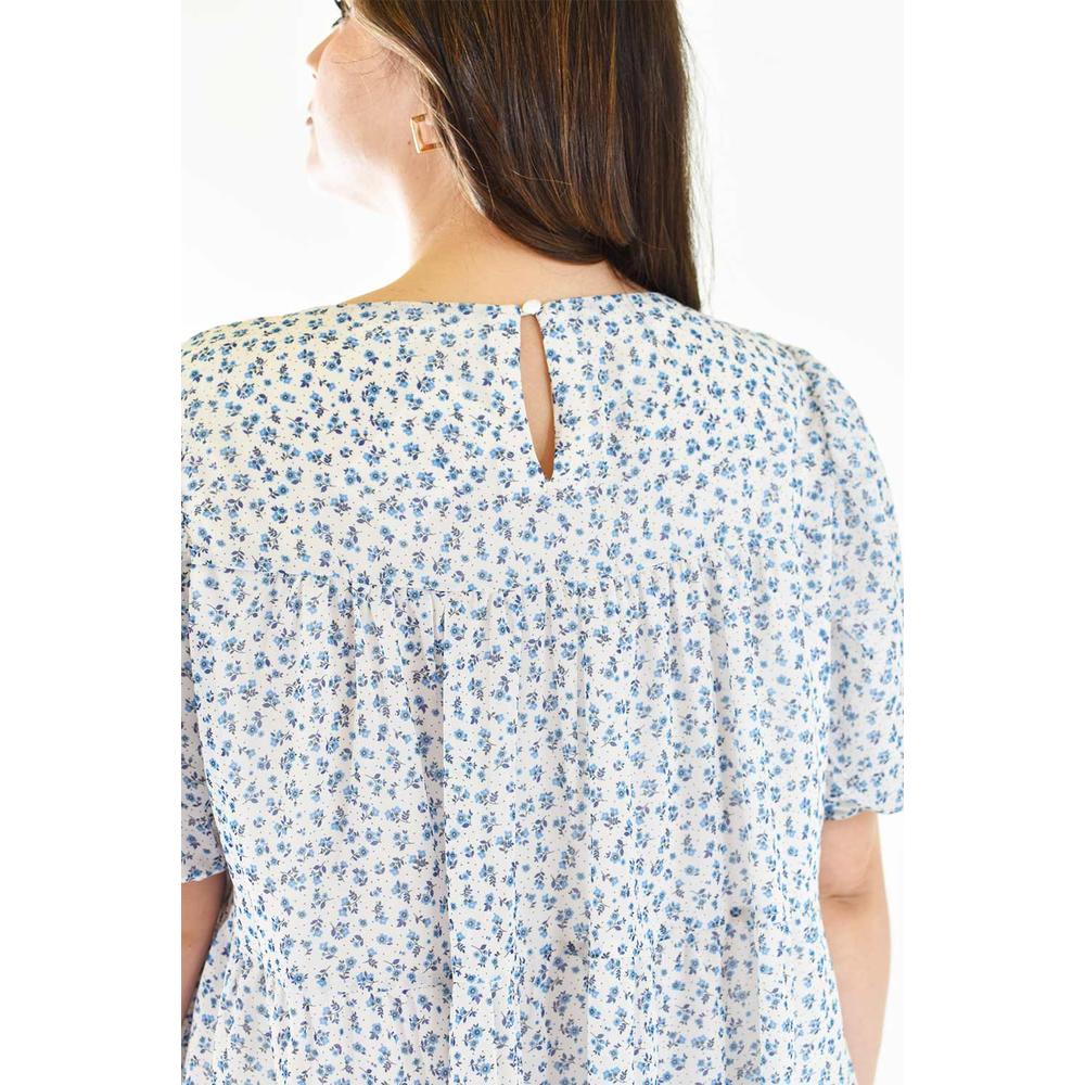 Foto 4 | Vestido Vaporoso Roman Fashion Tallas Extras Azul con Flores para Mujer