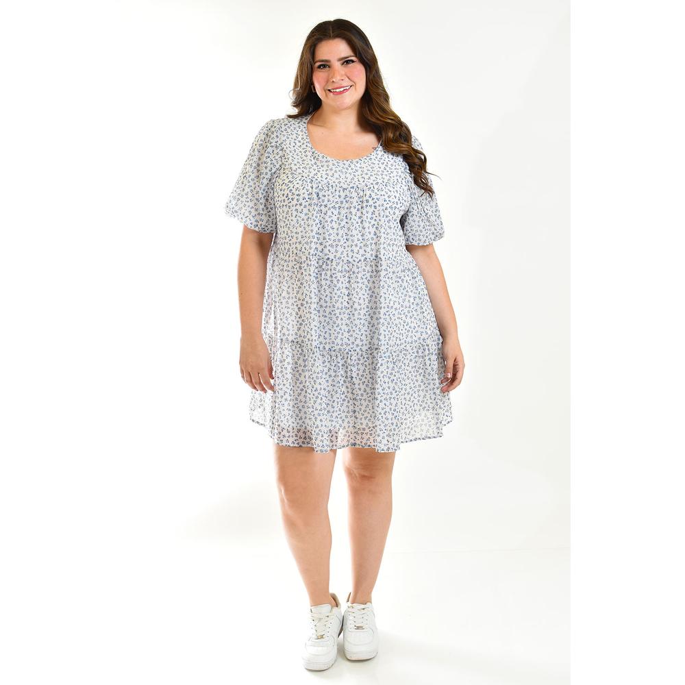 Foto 6 pulgar | Vestido Vaporoso Roman Fashion Tallas Extras Azul con Flores para Mujer