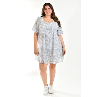 Foto 5 | Vestido Vaporoso Roman Fashion Tallas Extras Azul con Flores para Mujer