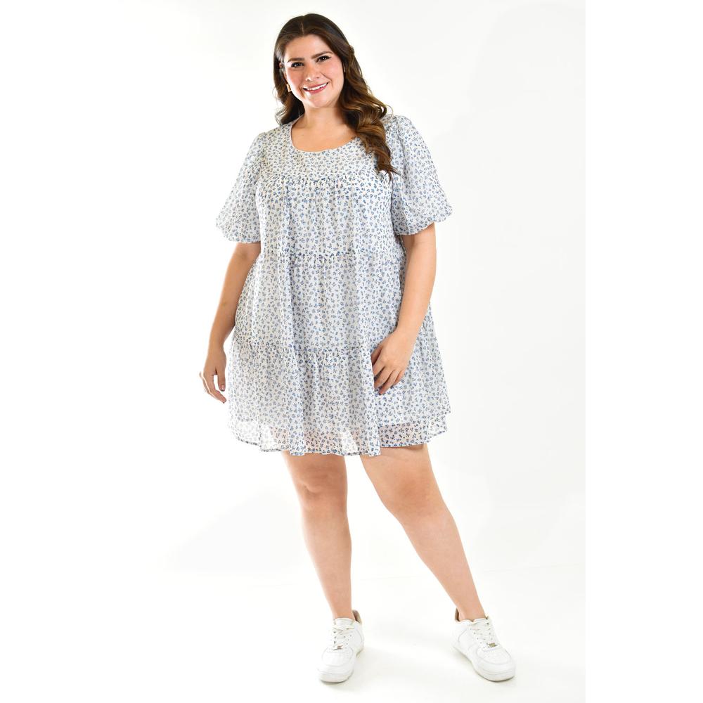Foto 7 pulgar | Vestido Vaporoso Roman Fashion Tallas Extras Azul con Flores para Mujer