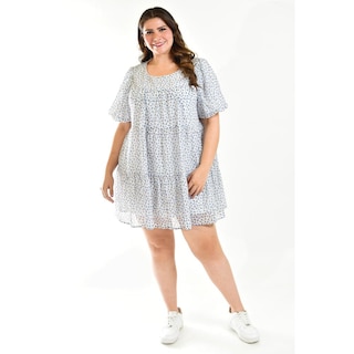 Foto 6 | Vestido Vaporoso Roman Fashion Tallas Extras Azul con Flores para Mujer