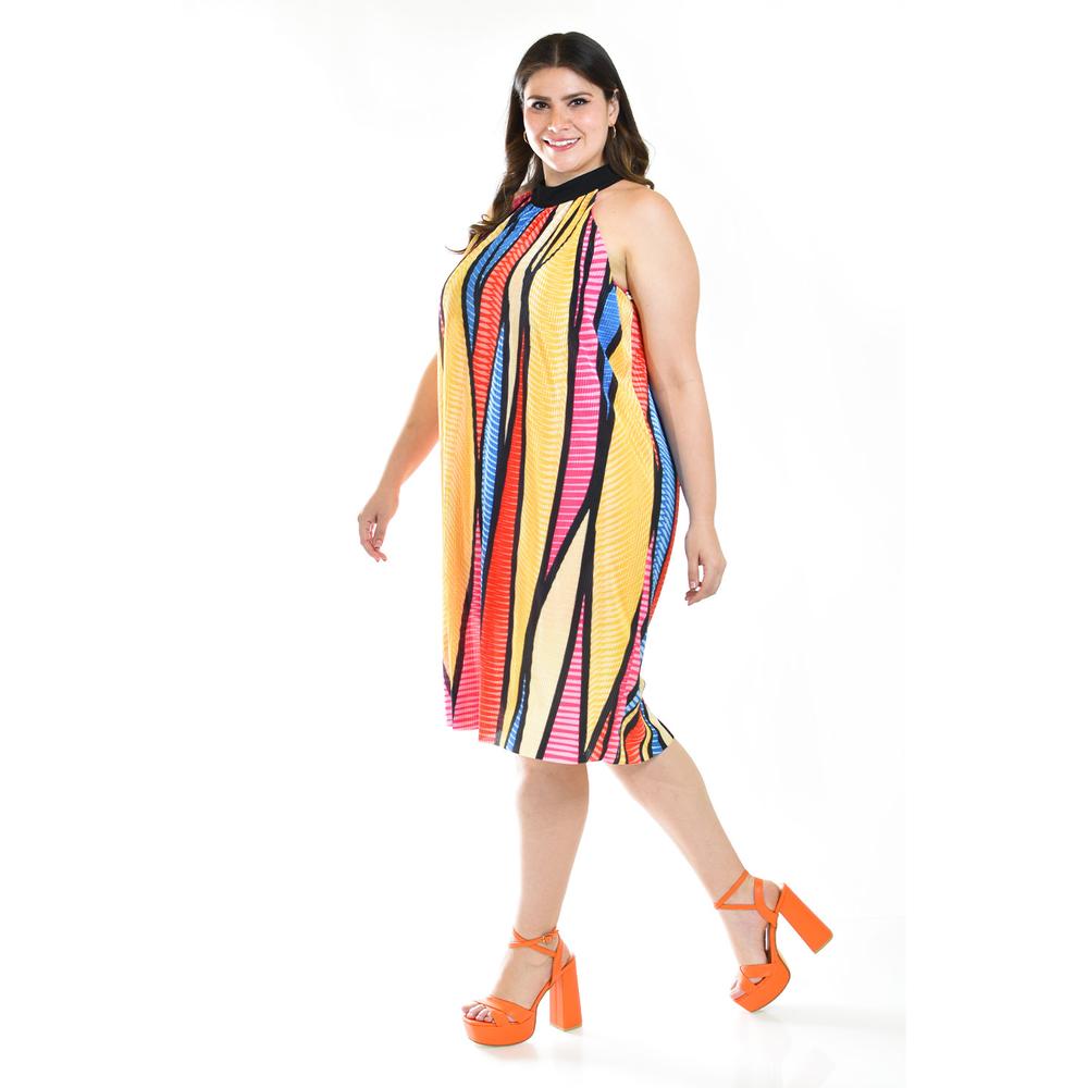 Foto 2 pulgar | Vestido Plisado Roman Fashion Multicolor Tallas Extras para Mujer