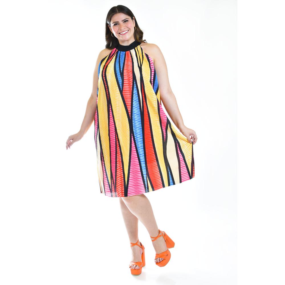 Foto 3 pulgar | Vestido Plisado Roman Fashion Multicolor Tallas Extras para Mujer
