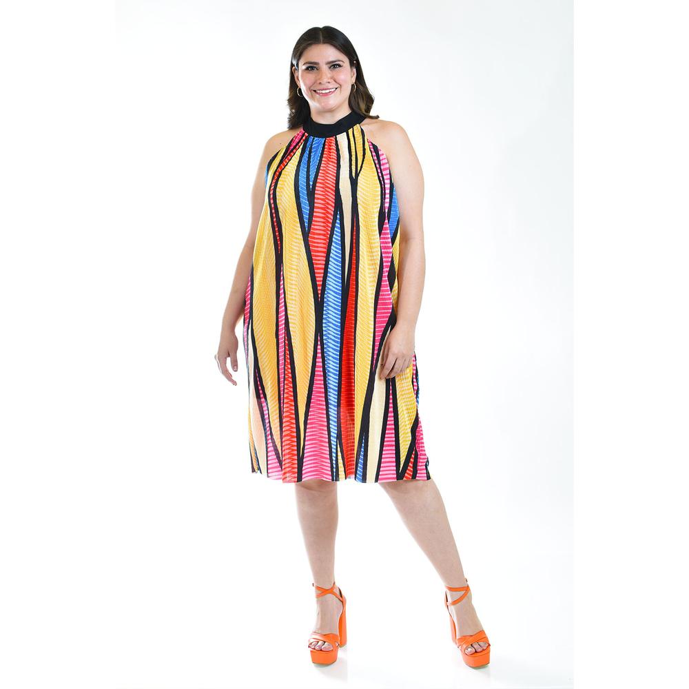 Foto 7 pulgar | Vestido Plisado Roman Fashion Multicolor Tallas Extras para Mujer
