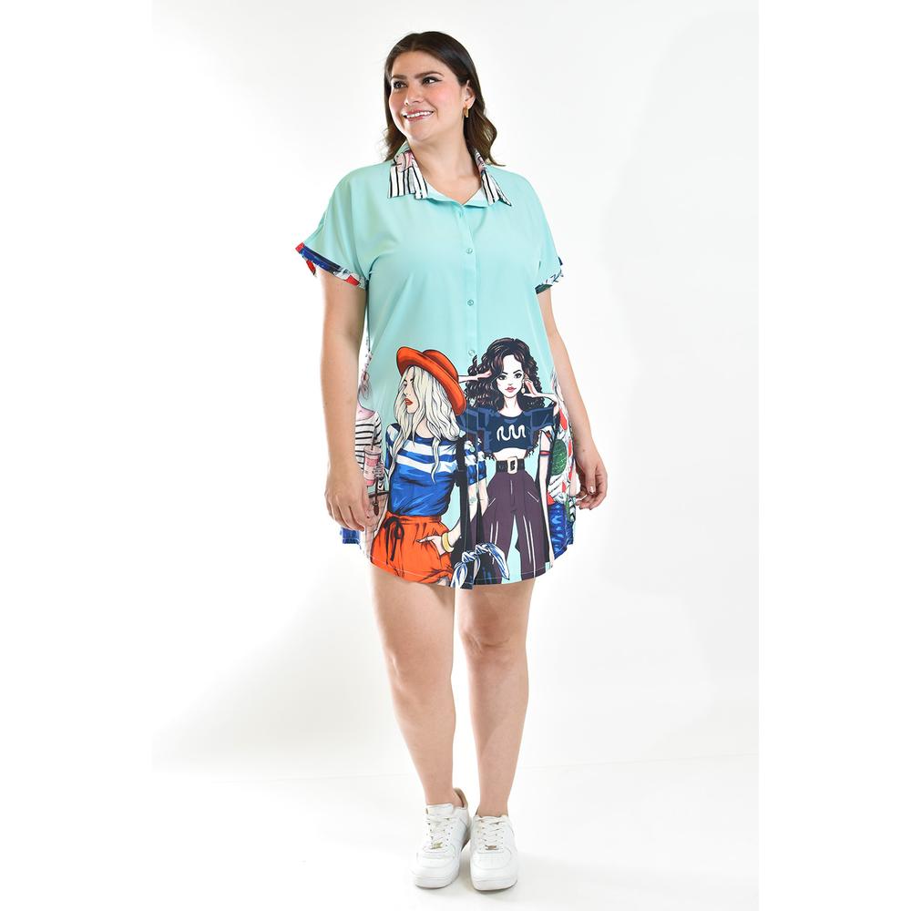 Foto 6 pulgar | Vestido Camisero Chicas Roman Fashion /Tallas Extras 015 Menta