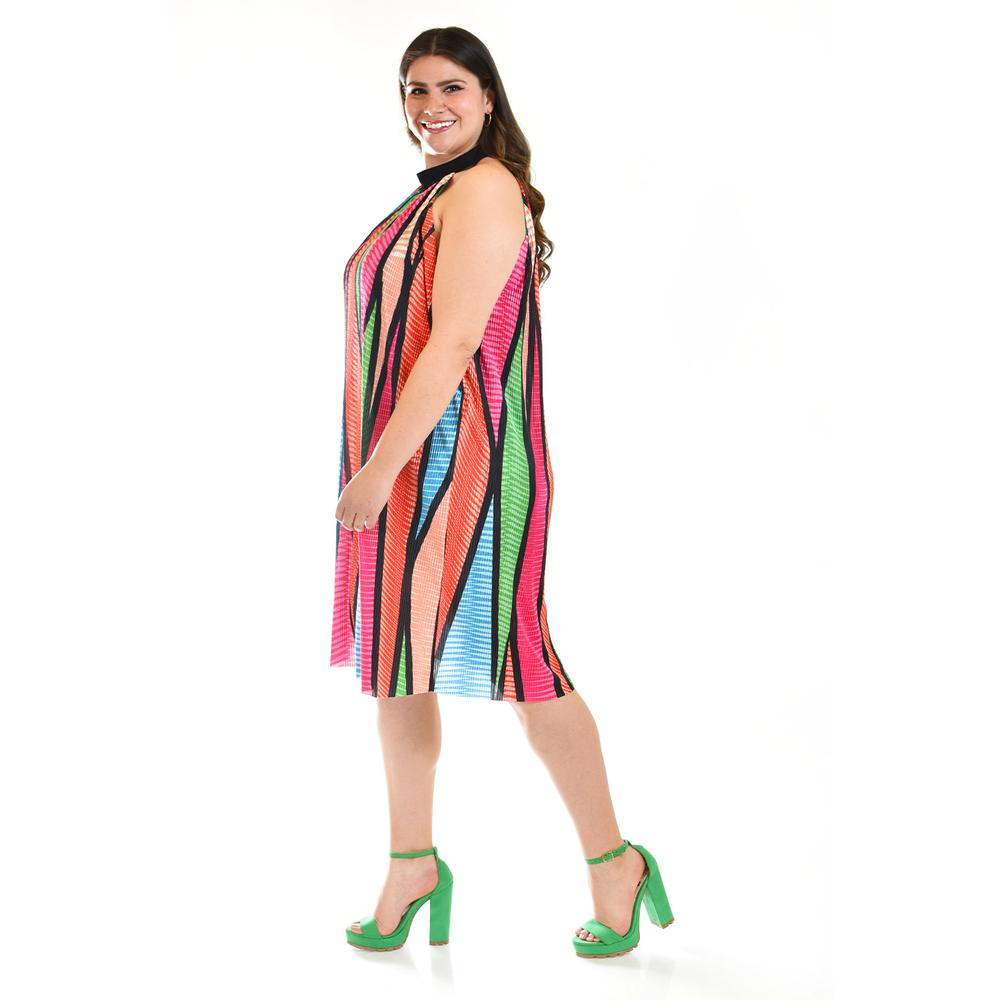 Foto 3 pulgar | Vestido Roman Fashion /Tallas Extras 2325 Plisado Multicolor