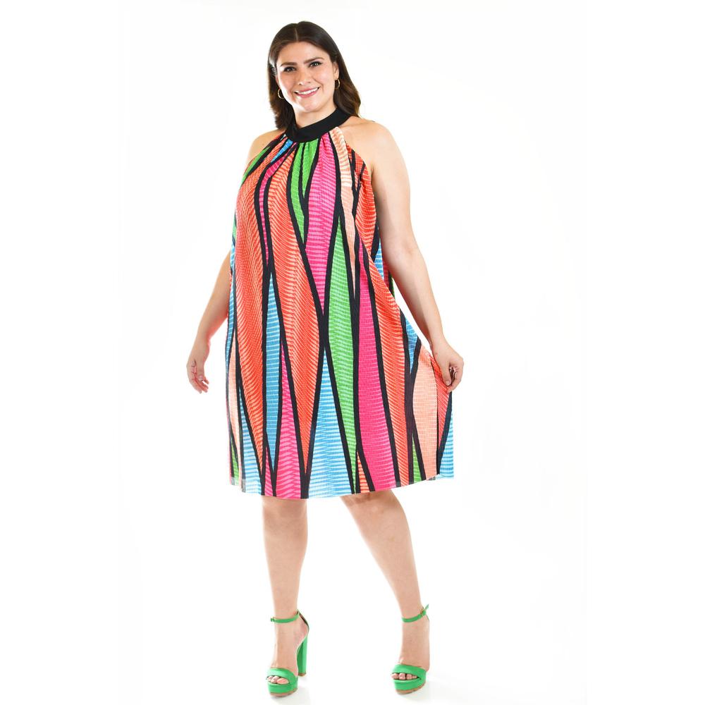 Foto 6 pulgar | Vestido Roman Fashion /Tallas Extras 2325 Plisado Multicolor