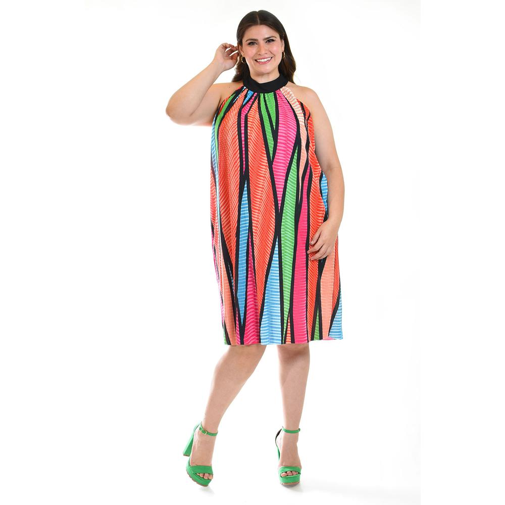 Foto 7 pulgar | Vestido Roman Fashion /Tallas Extras 2325 Plisado Multicolor