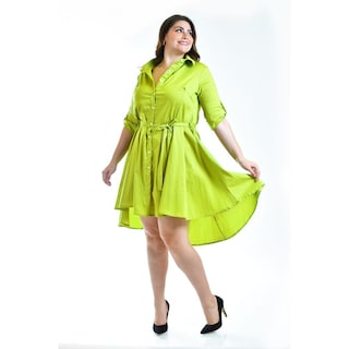 Foto 6 | Vestido Asimétrico Roman Fashion Tallas Extras Verde Lima para Mujer