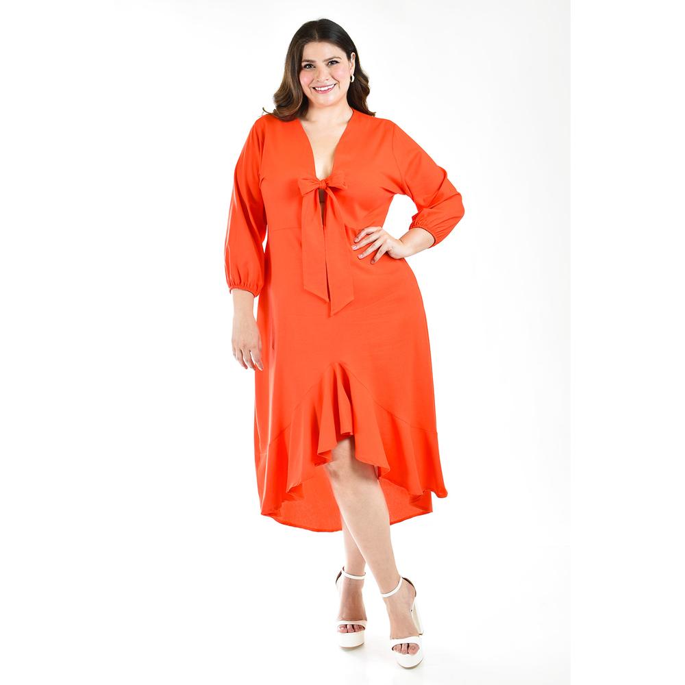 Foto 2 pulgar | Vestido Escote Moño Roman Fashion /tallas Extras 1054 Naranja