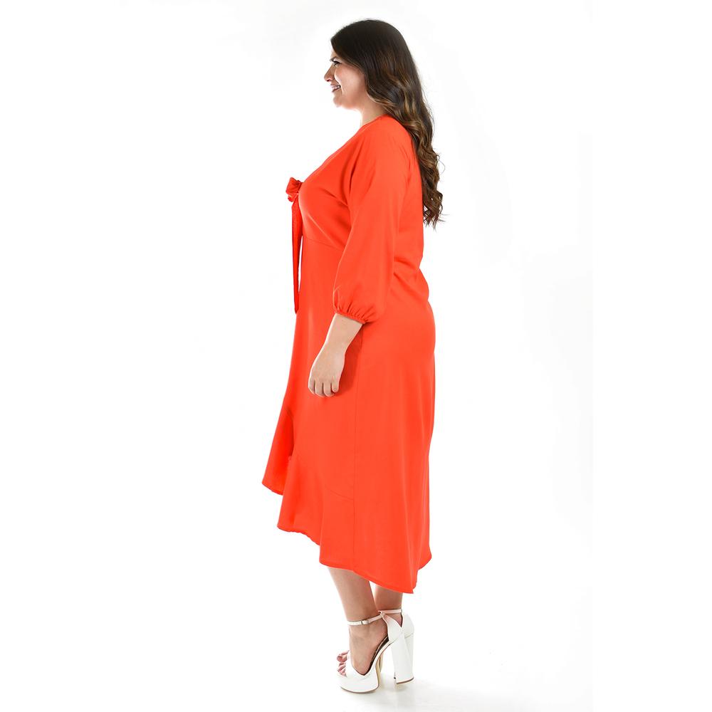 Foto 3 pulgar | Vestido Escote Moño Roman Fashion /tallas Extras 1054 Naranja