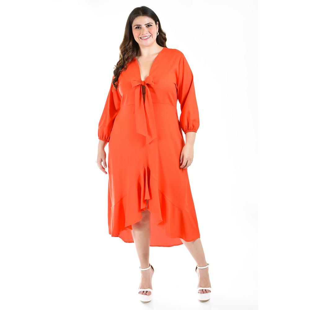 Foto 6 pulgar | Vestido Escote Moño Roman Fashion /tallas Extras 1054 Naranja