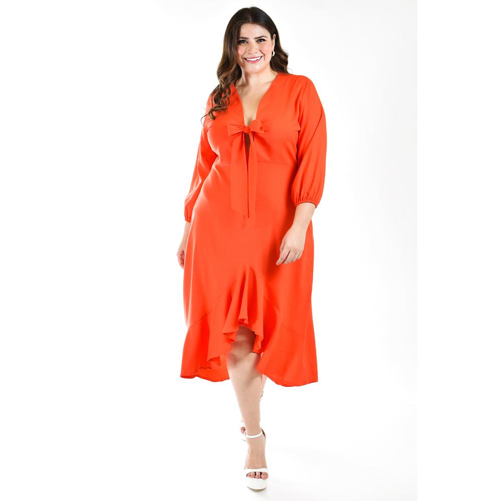 Foto 7 pulgar | Vestido Escote Moño Roman Fashion /tallas Extras 1054 Naranja
