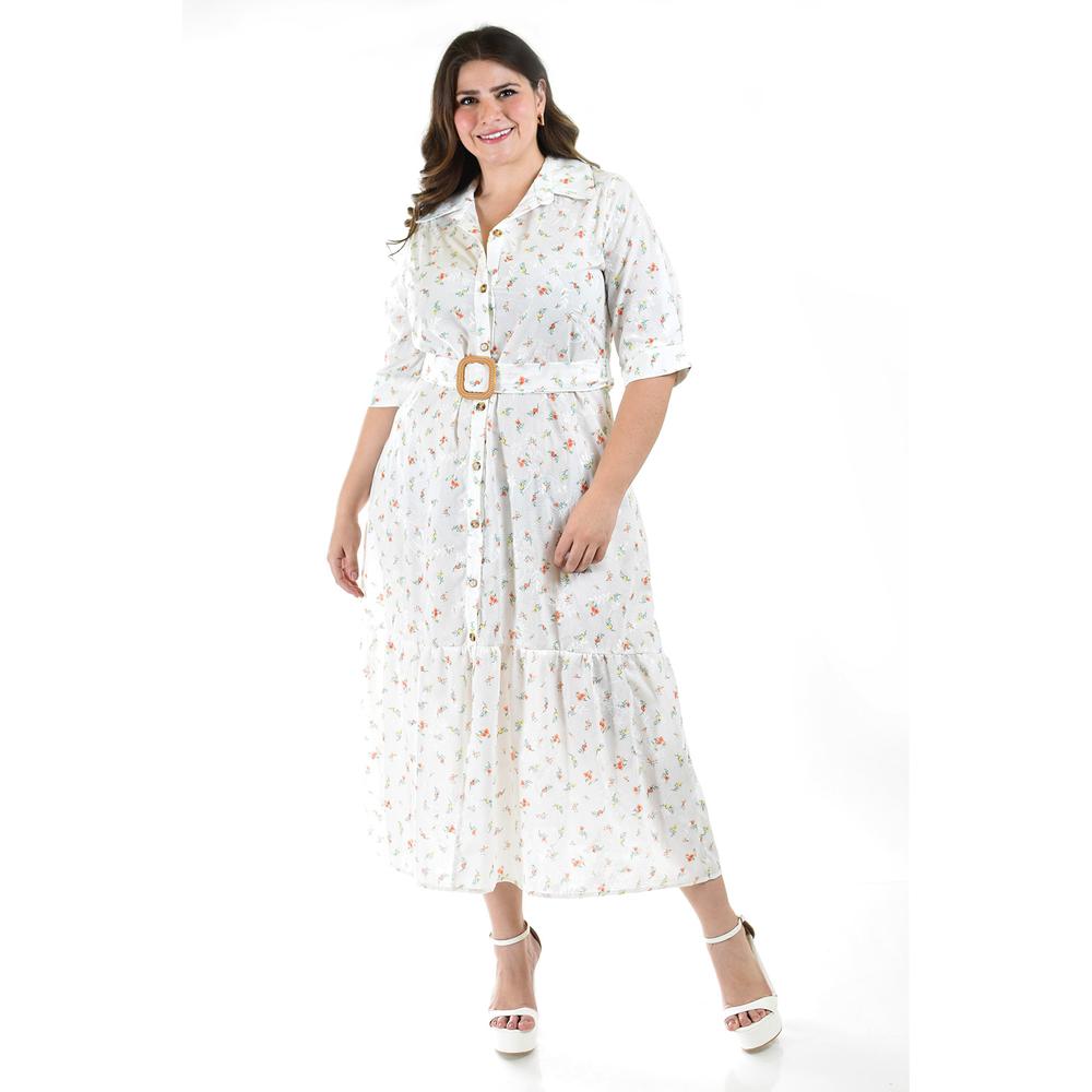 Foto 2 pulgar | Vestido Floreado Roman Fashion Tallas Extras 1004 Blanco