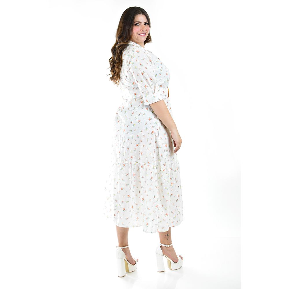 Foto 3 pulgar | Vestido Floreado Roman Fashion Tallas Extras 1004 Blanco