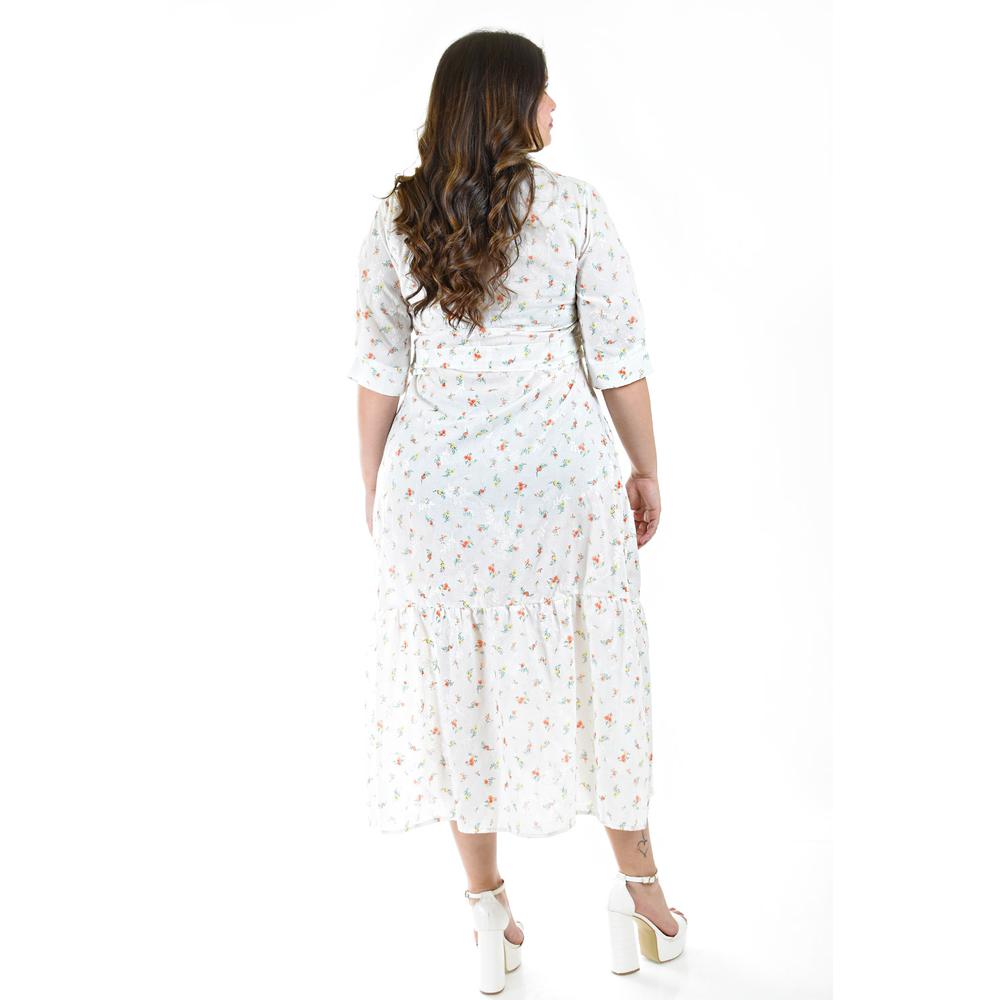 Foto 4 pulgar | Vestido Floreado Roman Fashion Tallas Extras 1004 Blanco