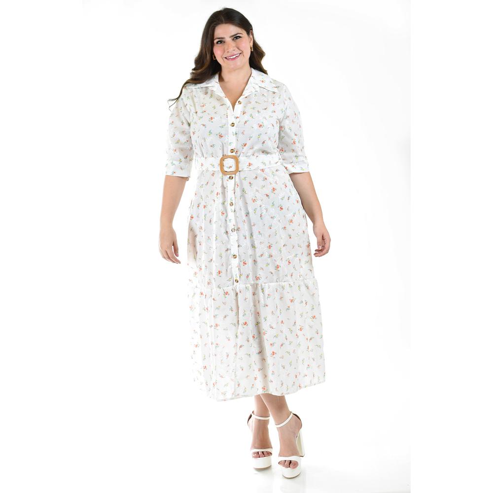 Foto 6 pulgar | Vestido Floreado Roman Fashion Tallas Extras 1004 Blanco