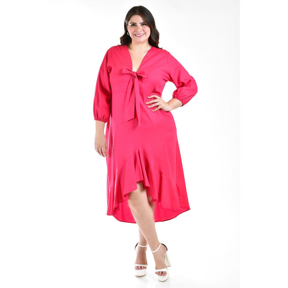 Foto 2 pulgar | Vestido Escote Moño Roman Fashion Tallas Extras 1054 Rosa