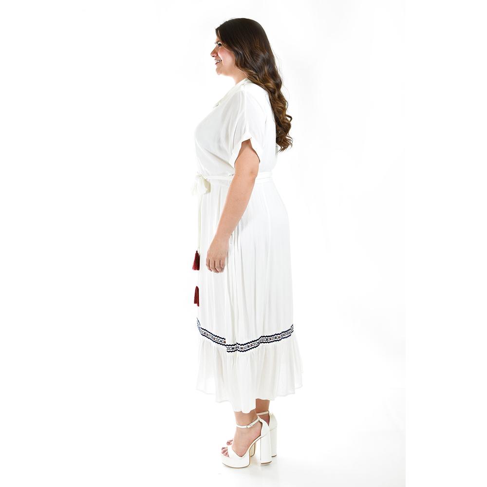 Foto 3 pulgar | Vestido Camisero con Cinto Roman Fashion Talla Extras Blanco para Mujer