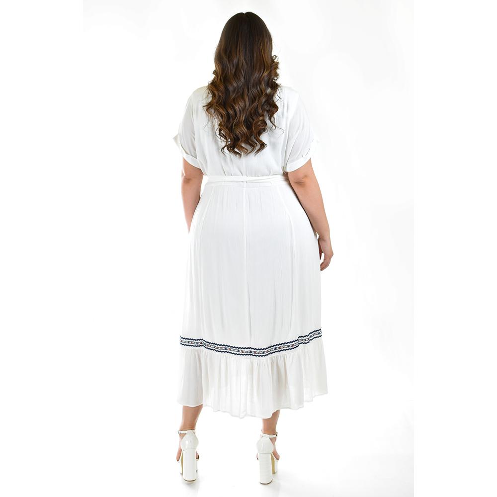 Foto 4 pulgar | Vestido Camisero con Cinto Roman Fashion Talla Extras Blanco para Mujer