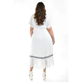 Foto 3 | Vestido Camisero con Cinto Roman Fashion Talla Extras Blanco para Mujer