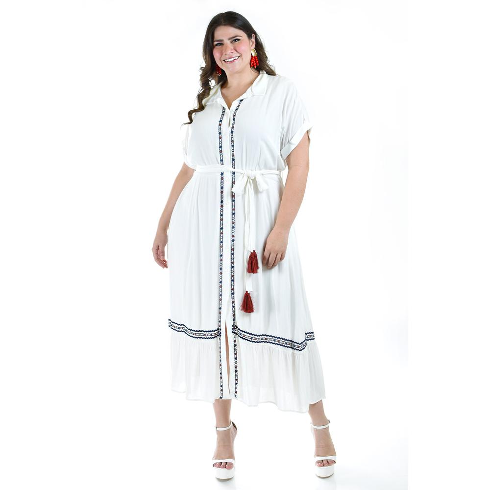 Foto 6 pulgar | Vestido Camisero con Cinto Roman Fashion Talla Extras Blanco para Mujer