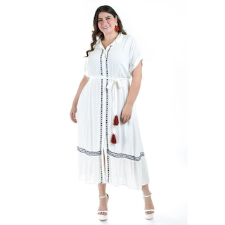 Foto 5 | Vestido Camisero con Cinto Roman Fashion Talla Extras Blanco para Mujer