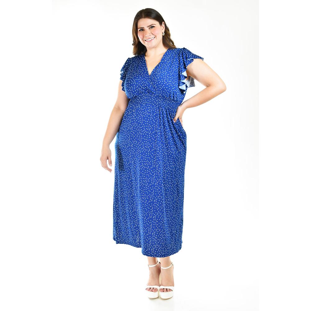 Foto 6 pulgar | Vestido Midi de Puntos Roman Fashion Tallas Extras 9940x Azul