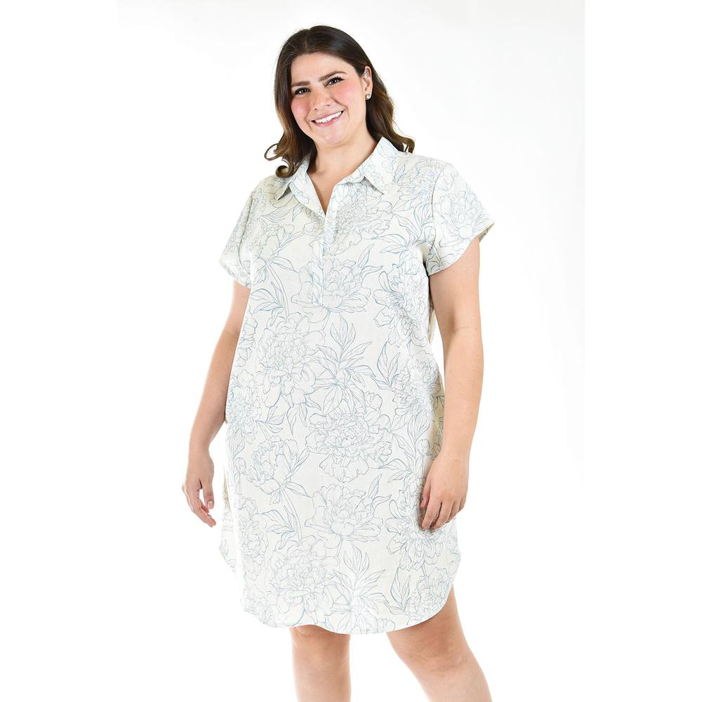 Foto 6 pulgar | Vestido Camisero Roman Fashion Tallas Extras Estampado Azul para Mujer