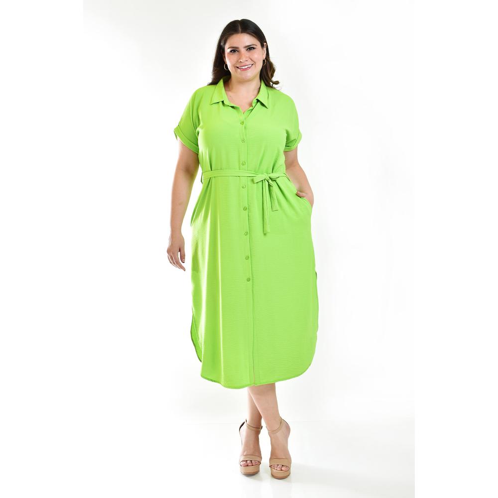 Vestido Camisero Roman Fashion Tallas Extras Verde para Mujer