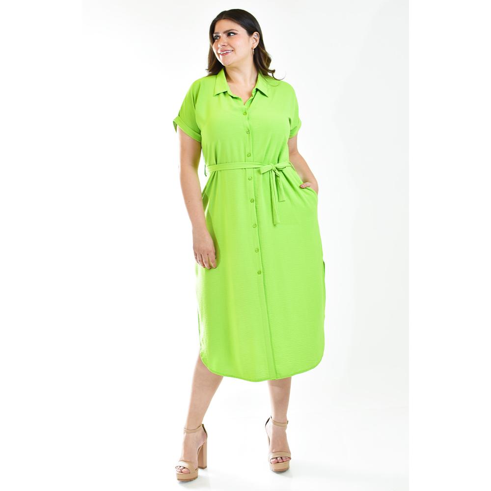 Foto 7 pulgar | Vestido Camisero Roman Fashion Tallas Extras Verde para Mujer