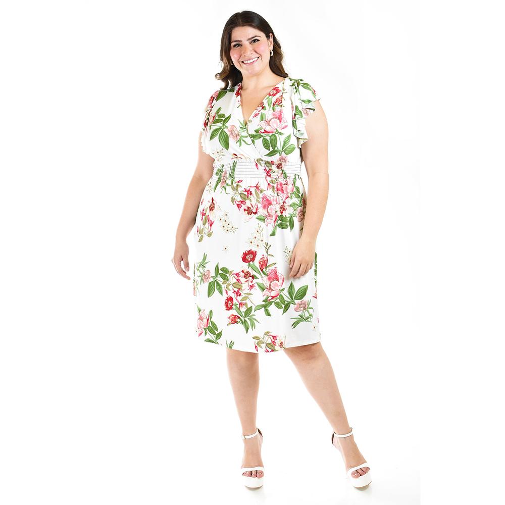 Vestido Floreado Roman Fashion Tallas Extras Blanco