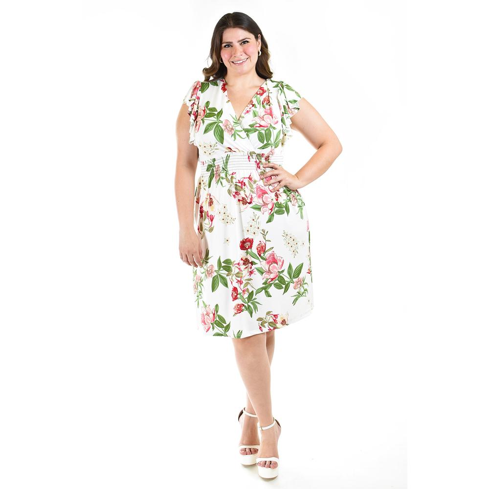 Foto 6 pulgar | Vestido Floreado Roman Fashion Tallas Extras Blanco