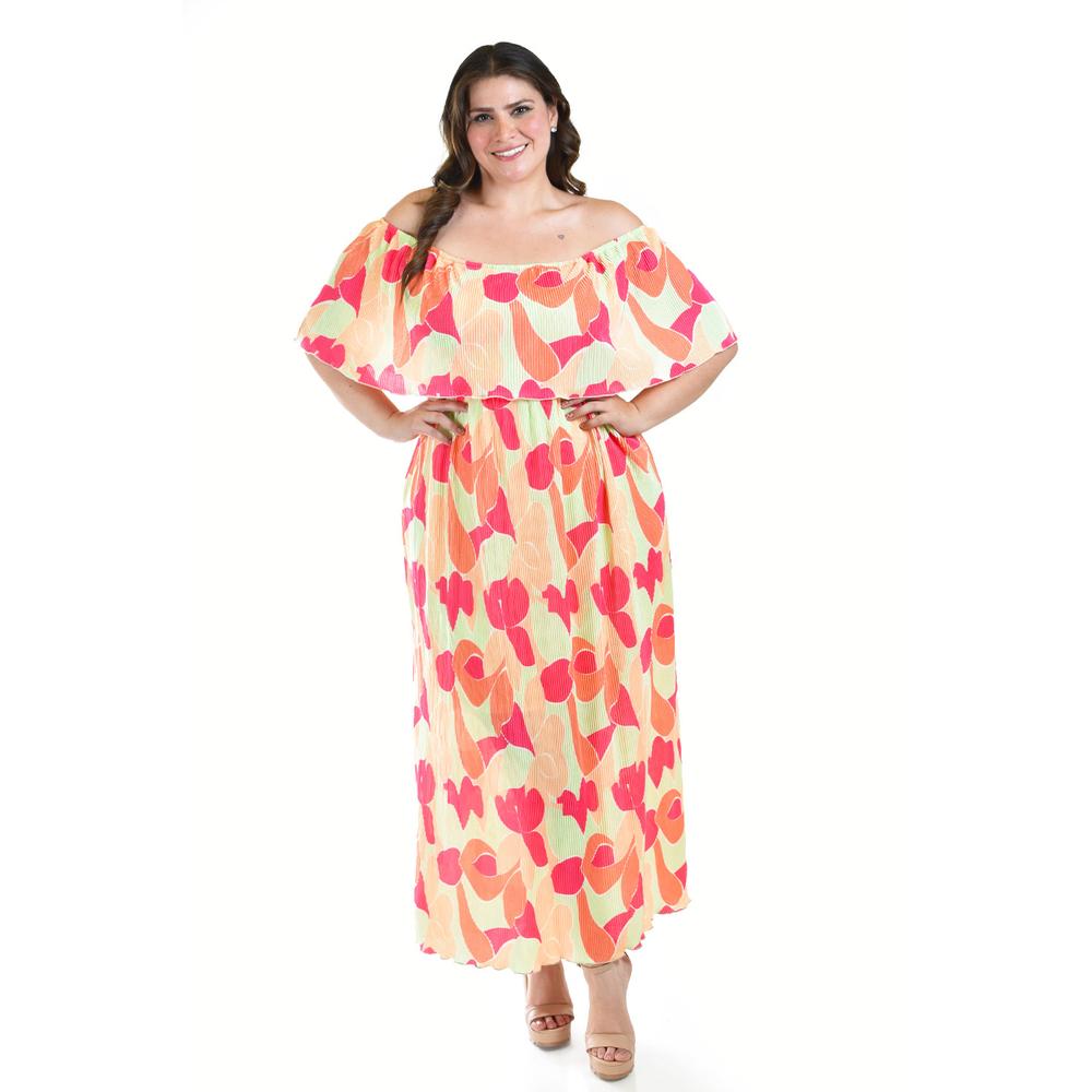 Foto 1 | Vestido Plisado Roman Fashion Tallas Extras Naranja