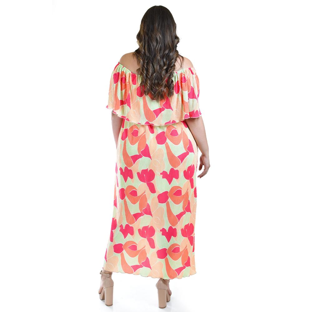 Foto 4 pulgar | Vestido Plisado Roman Fashion Tallas Extras Naranja