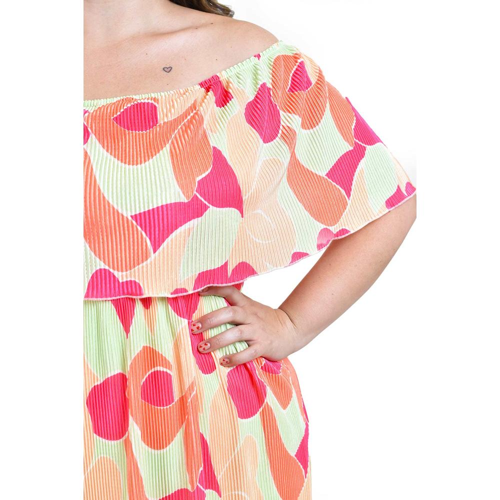 Foto 5 pulgar | Vestido Plisado Roman Fashion Tallas Extras Naranja