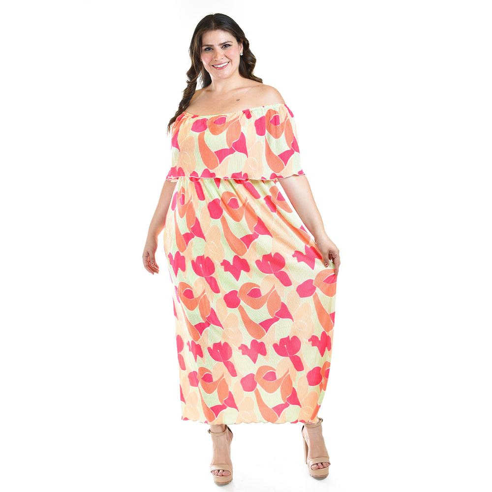 Foto 6 pulgar | Vestido Plisado Roman Fashion Tallas Extras Naranja