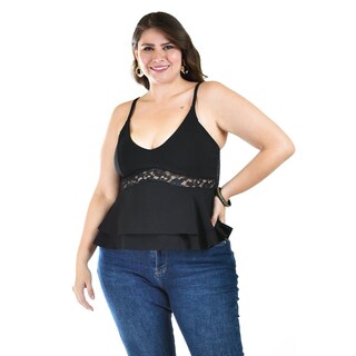 Foto 1 | Blusa Puplum Con Encanje Roman Fashion Negra Tallas Extras