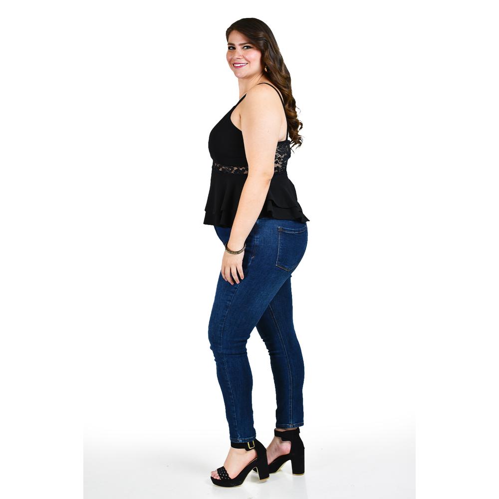 Foto 3 pulgar | Blusa Puplum Con Encanje Roman Fashion Negra Tallas Extras