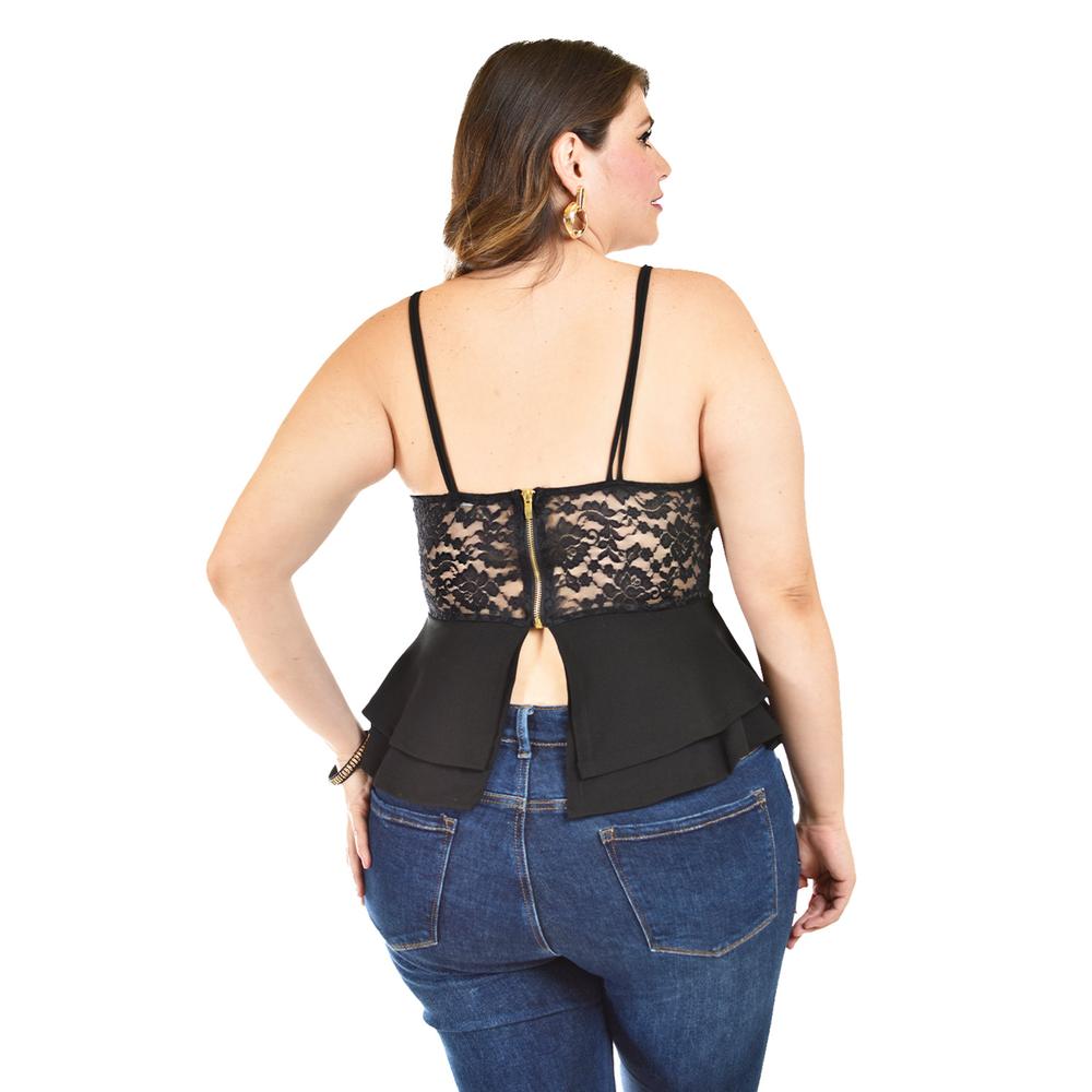 Foto 4 pulgar | Blusa Puplum Con Encanje Roman Fashion Negra Tallas Extras