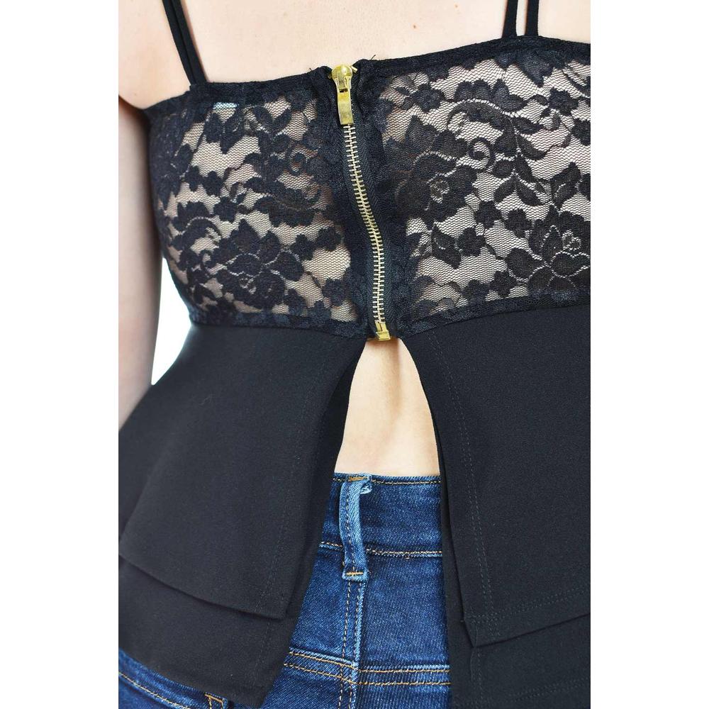 Foto 5 pulgar | Blusa Puplum Con Encanje Roman Fashion Negra Tallas Extras