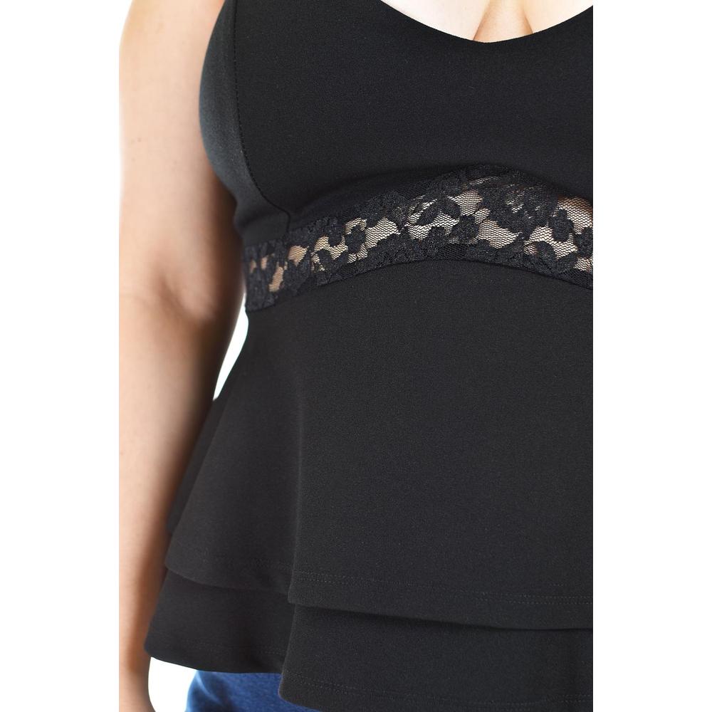 Foto 6 pulgar | Blusa Puplum Con Encanje Roman Fashion Negra Tallas Extras