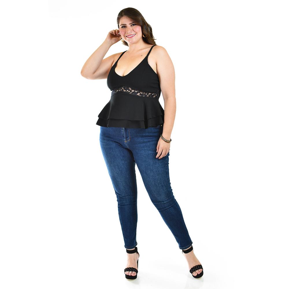 Foto 7 pulgar | Blusa Puplum Con Encanje Roman Fashion Negra Tallas Extras