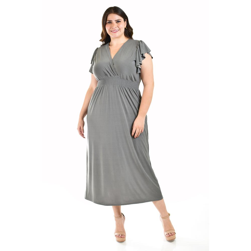Foto 2 pulgar | Vestido Largo Manga Volantes Roman Fashion Gris Tallas Extras